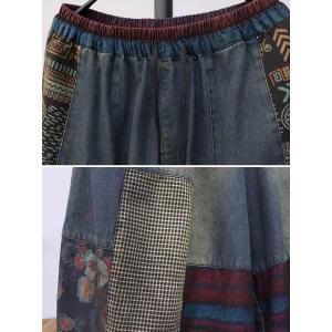 Folk Style Patchwork Plus Size Cropped Jeans