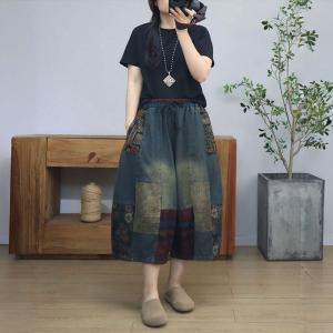 Folk Style Patchwork Plus Size Cropped Jeans