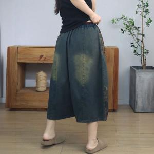 Folk Style Patchwork Plus Size Cropped Jeans