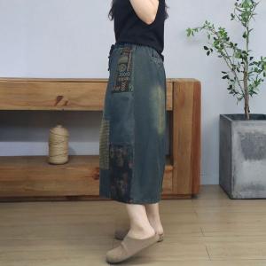 Folk Style Patchwork Plus Size Cropped Jeans