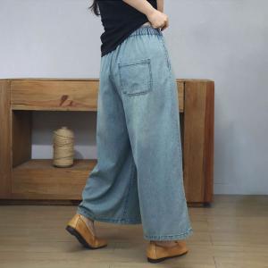 Light Wash Wide Leg Rose Embroidery Jeans