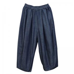 Summer Elastic Waist Cotton Baggy Dark Wash Jeans