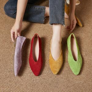 Pointed Toe Cowhide Suede Elegant Teacher Work Flats