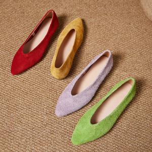 Pointed Toe Cowhide Suede Elegant Teacher Work Flats