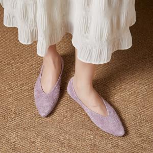 Pointed Toe Cowhide Suede Elegant Teacher Work Flats