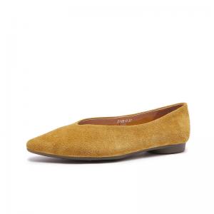 Pointed Toe Cowhide Suede Elegant Teacher Work Flats