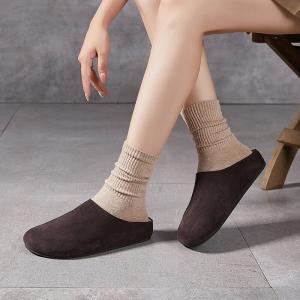 Casual Suede Leather Wide Toe Ladies Slippers