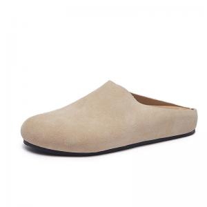 Casual Suede Leather Wide Toe Ladies Slippers