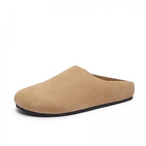 Casual Suede Leather Wide Toe Ladies Slippers