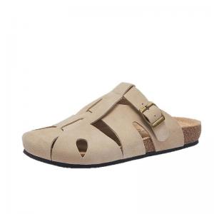 Hollow Out Buckle Suede Leather Casual Slippers