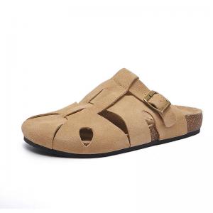 Hollow Out Buckle Suede Leather Casual Slippers