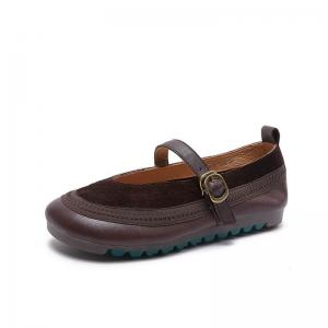 French Style Buckle Strap Leather Low Heels Sandals