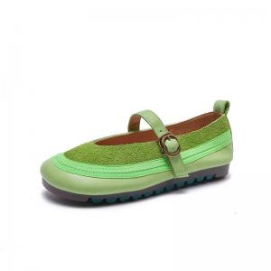 French Style Buckle Strap Leather Low Heels Sandals