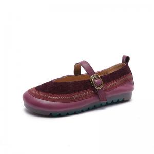 French Style Buckle Strap Leather Low Heels Sandals