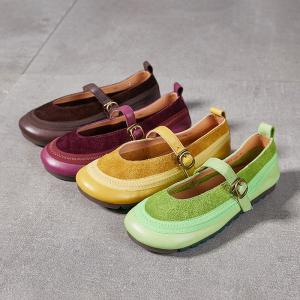 French Style Buckle Strap Leather Low Heels Sandals