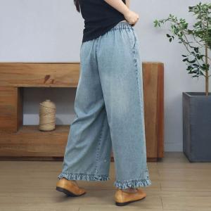 Ruffle Hem Wide Leg Light Wash Embroidery Jeans