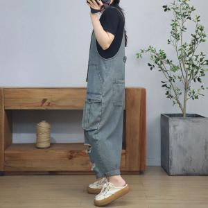 Front Big Pockets 90s Ripped Bib Overalls