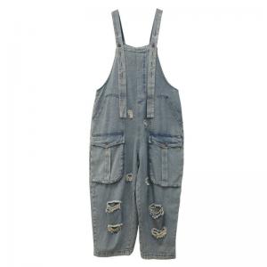 Front Big Pockets 90s Ripped Bib Overalls