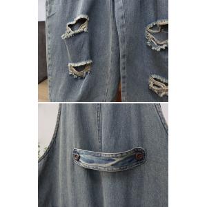 Front Big Pockets 90s Ripped Bib Overalls