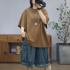 Solid Colors Midi Cotton Casual T-shirt