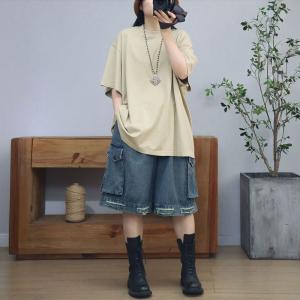 Solid Colors Midi Cotton Casual T-shirt