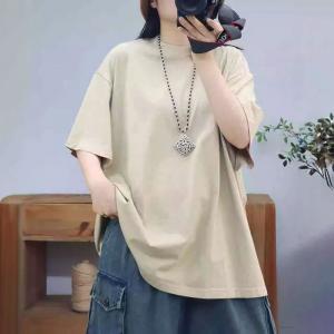 Solid Colors Midi Cotton Casual T-shirt
