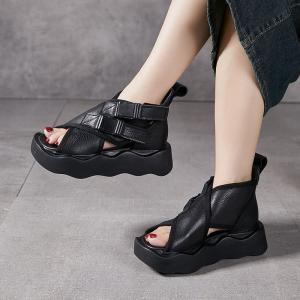 Grunge Style Peep Toe Buckle Platform Shoes