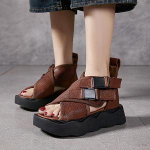 Grunge Style Peep Toe Buckle Platform Shoes