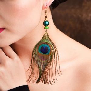 Designer Peacock Feather Long Earrings