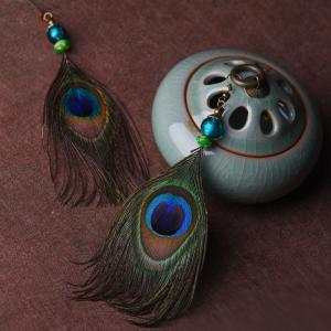Designer Peacock Feather Long Earrings