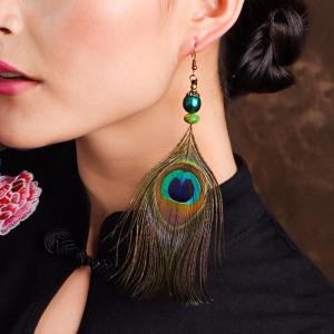 Designer Peacock Feather Long Earrings