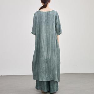 Square Neck Linen Asymmetrical Tunic with Wide Leg Pants