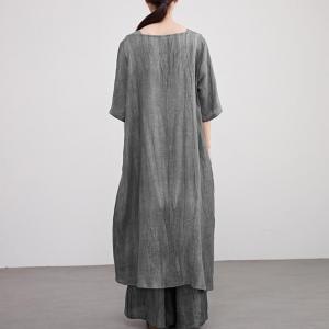 Square Neck Linen Asymmetrical Tunic with Wide Leg Pants