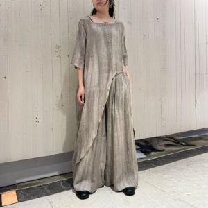 Square Neck Linen Asymmetrical Tunic with Wide Leg Pants