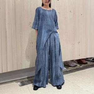 Square Neck Linen Asymmetrical Tunic with Wide Leg Pants