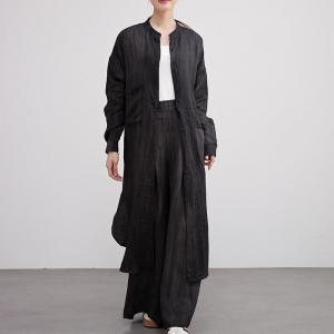 Organic Linen Long Sleeves Black Shirt Cardigan