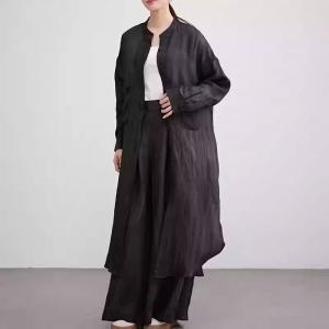 Organic Linen Long Sleeves Black Shirt Cardigan