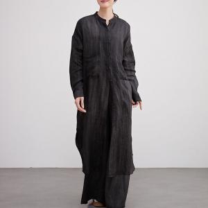 Organic Linen Long Sleeves Black Shirt Cardigan