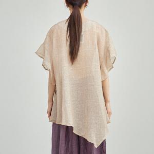 Flouncing Sleeves Pleated Cotton Sheer Blouse