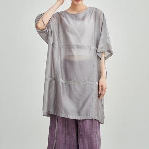 Street Style Sheer Oversized Belted Gray Tunic