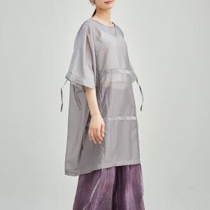 Street Style Sheer Oversized Belted Gray Tunic