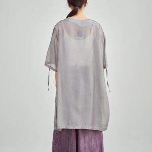 Street Style Sheer Oversized Belted Gray Tunic