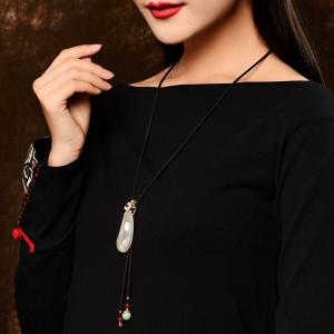 Long Melon Chalcedony Sweater Necklace