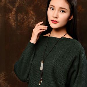 Long Melon Chalcedony Sweater Necklace