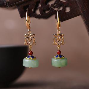 Ethnic Vintage Aventurine Qipao Earrings
