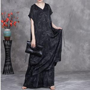 V-Neck Jacquard Tied Shift Dress with Long Palazzo Pants
