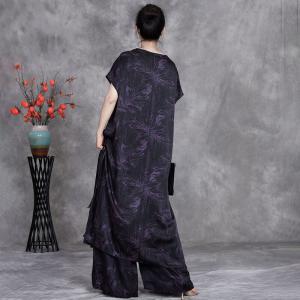 V-Neck Jacquard Tied Shift Dress with Long Palazzo Pants