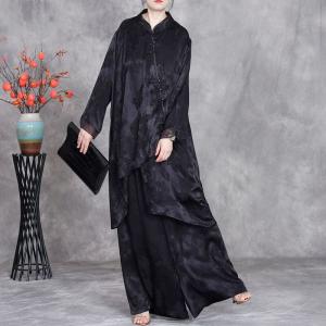 Modest Fashion Black Jacquard Tunic with Silk Pants