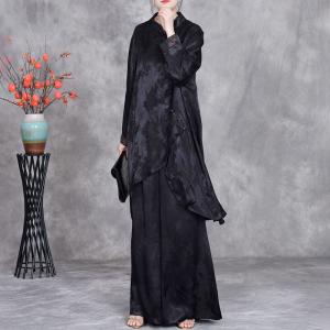 Modest Fashion Black Jacquard Tunic with Silk Pants