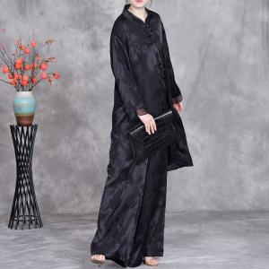 Modest Fashion Black Jacquard Tunic with Silk Pants